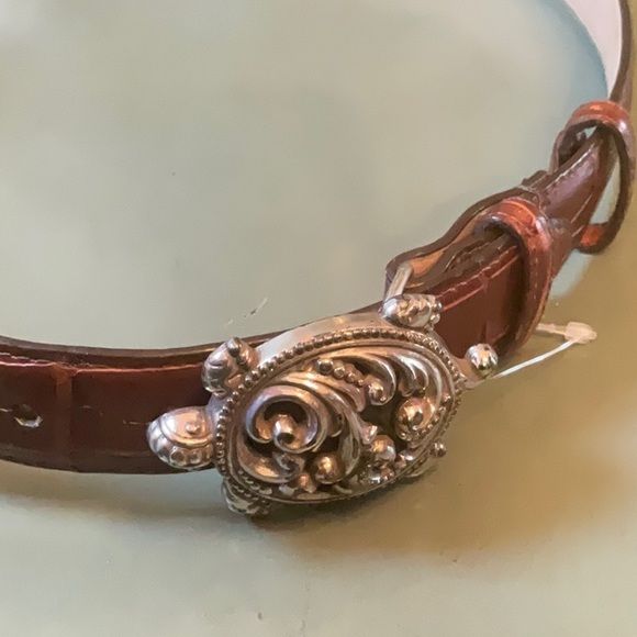 Silver turtle buckle brown leather Brighton belt 36 - Picture 1 of 13